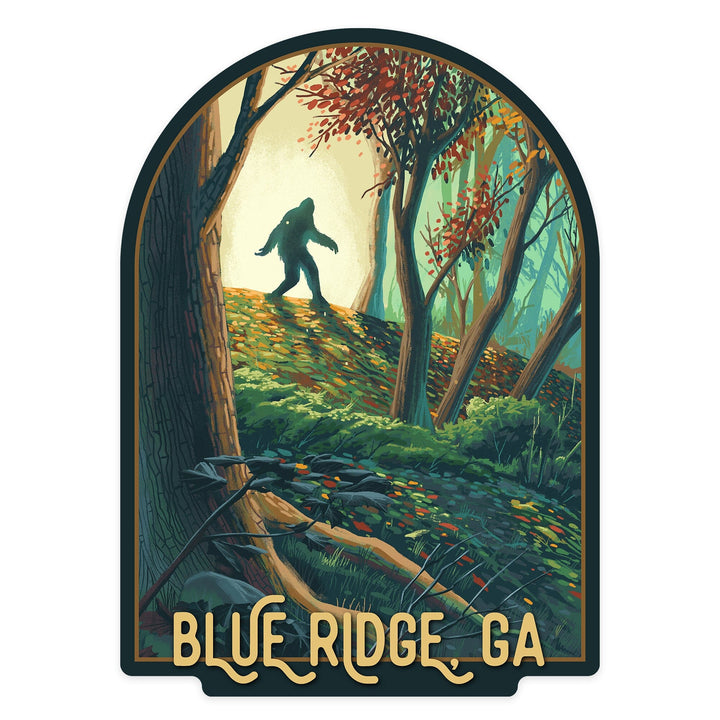 Blue Ridge, Georgia, Wanderer, Bigfoot in Forest, Contour, Vinyl Sticker Sticker Lantern Press 