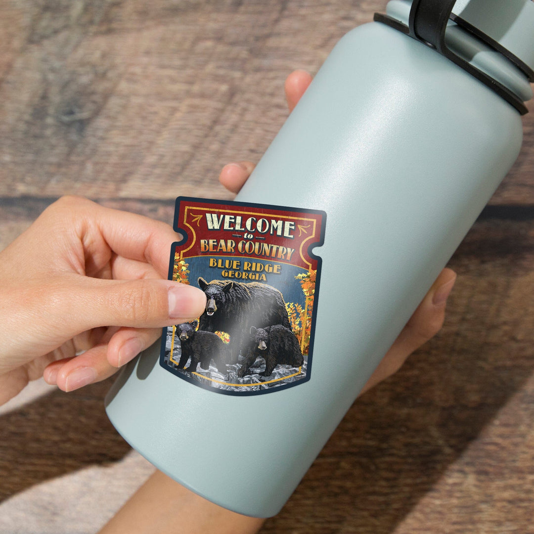 Blue Ridge, Georgia, Welcome to Bear Country, Vintage Sign, Contour, Vinyl Sticker Sticker Lantern Press 