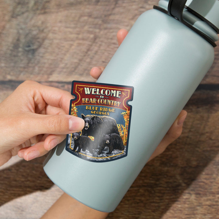 Blue Ridge, Georgia, Welcome to Bear Country, Vintage Sign, Contour, Vinyl Sticker Sticker Lantern Press 