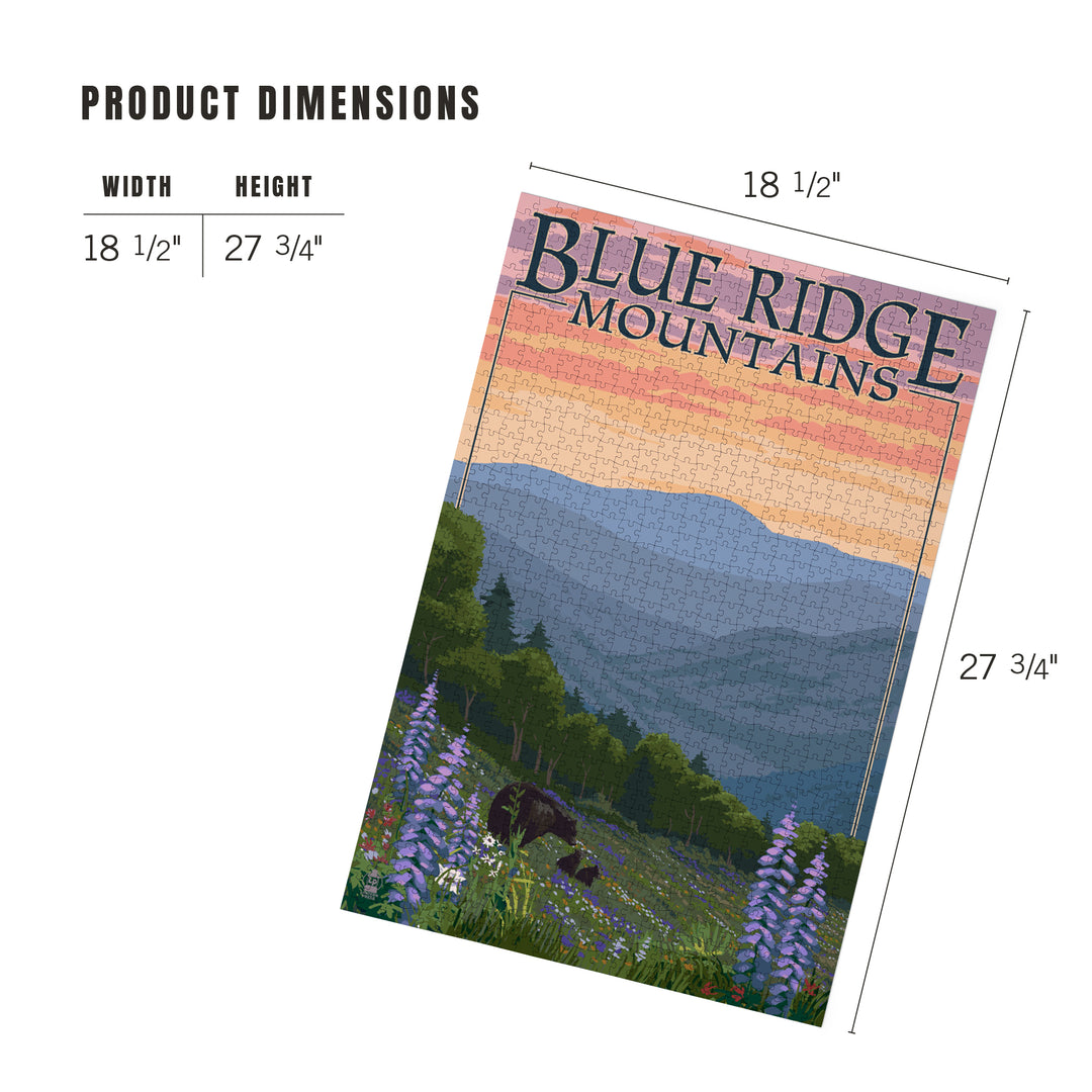 Blue Ridge Mountains, Bear Family and Spring Flowers, Jigsaw Puzzle Puzzle Lantern Press 