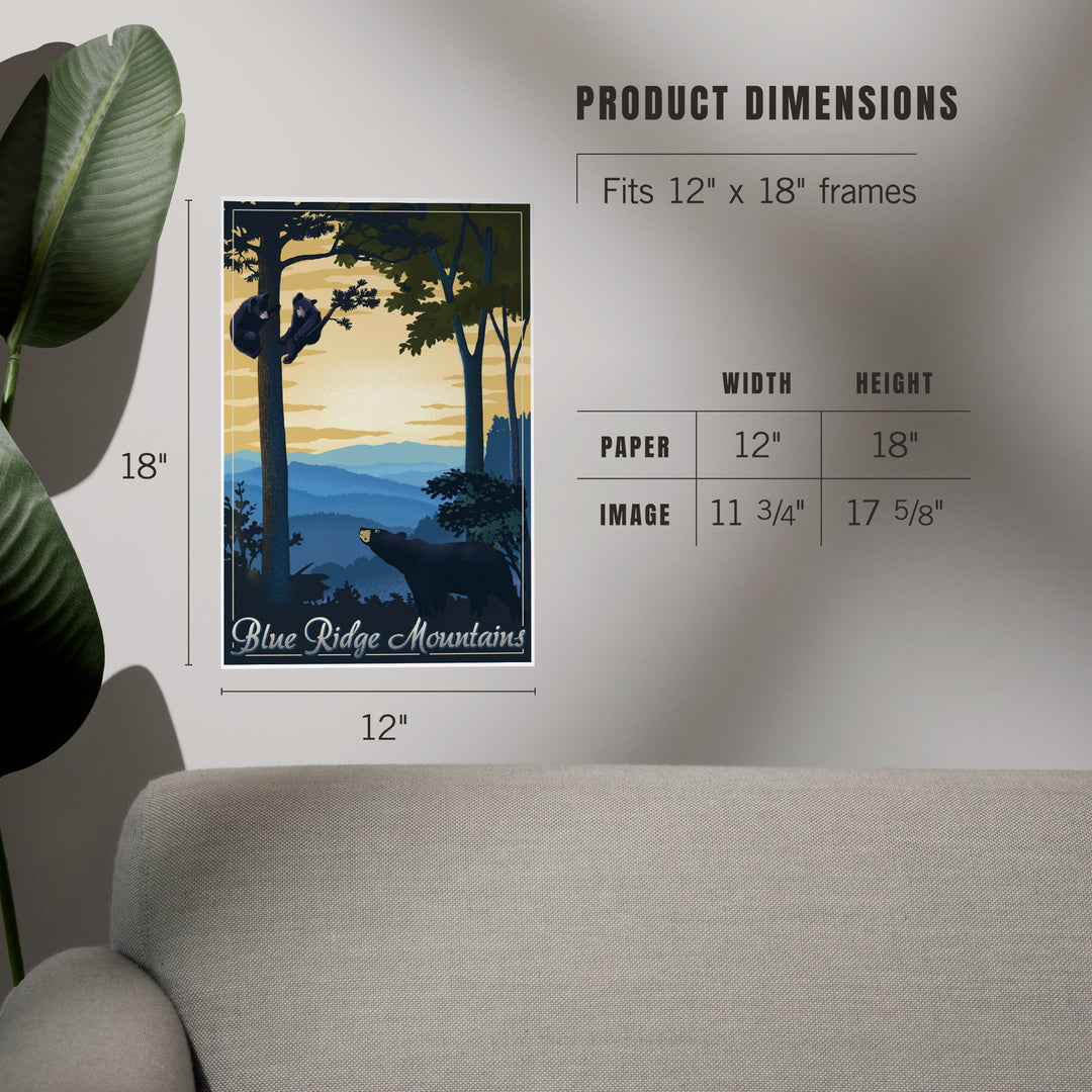 Blue Ridge Mountains, Black Bear at Sunset, Lithograph, Art & Giclee Prints Art Lantern Press 
