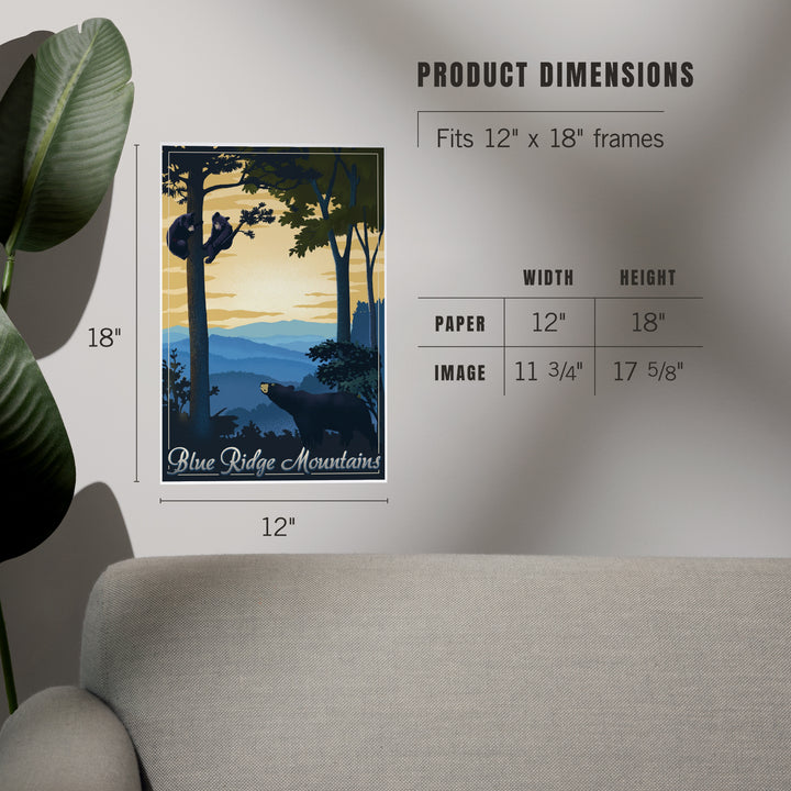 Blue Ridge Mountains, Black Bear at Sunset, Lithograph, Art & Giclee Prints Art Lantern Press 
