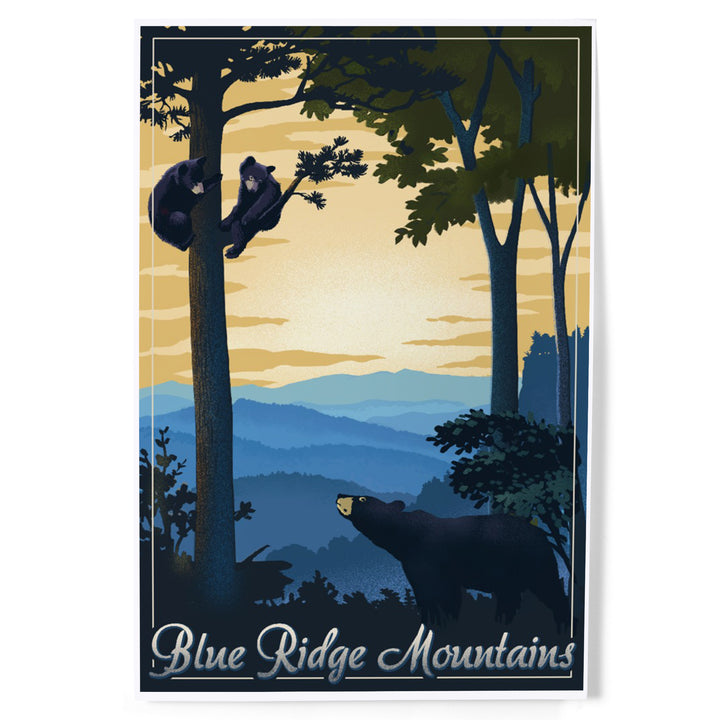 Blue Ridge Mountains, Black Bear at Sunset, Lithograph, Art & Giclee Prints Art Lantern Press 8 x 12 Art Print 
