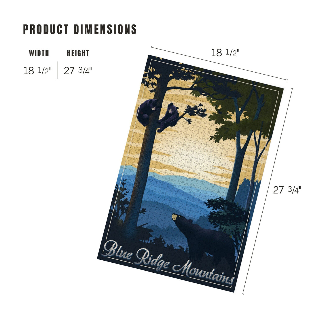 Blue Ridge Mountains, Black Bear at Sunset, Lithograph, Jigsaw Puzzle Puzzle Lantern Press 