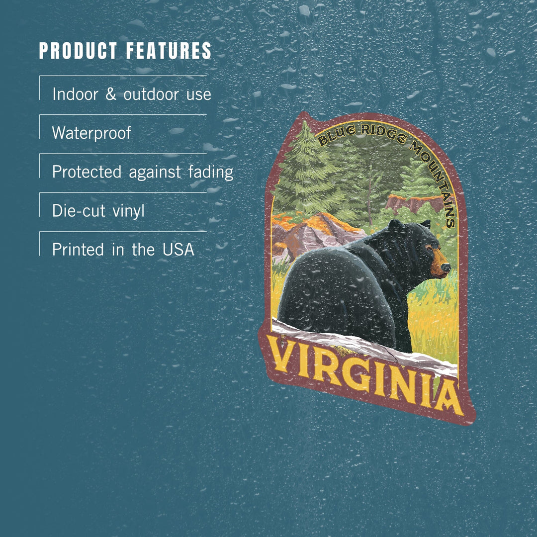 Blue Ridge Mountains, Virginia, Black Bear in Forest, Contour, Vinyl Sticker Sticker Lantern Press 