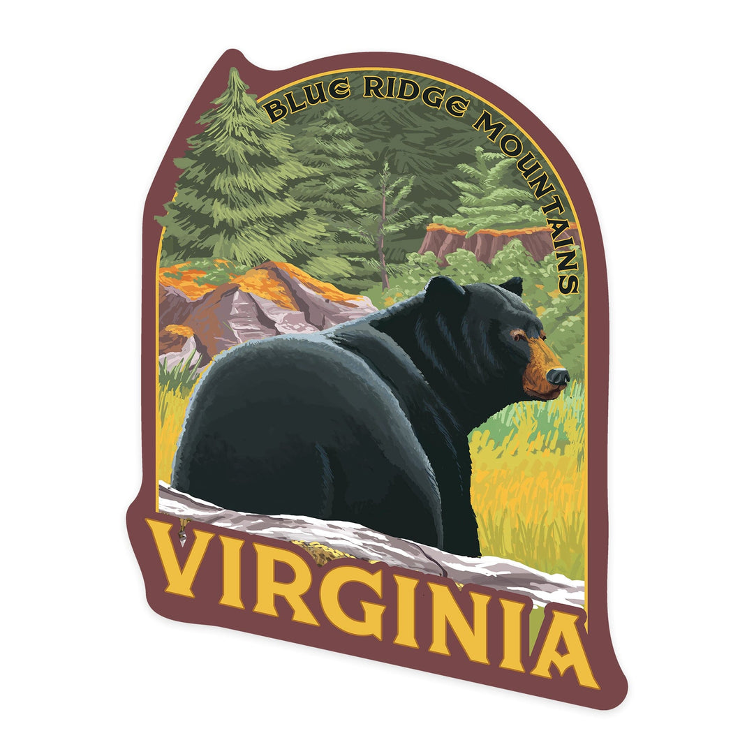 Blue Ridge Mountains, Virginia, Black Bear in Forest, Contour, Vinyl Sticker Sticker Lantern Press 