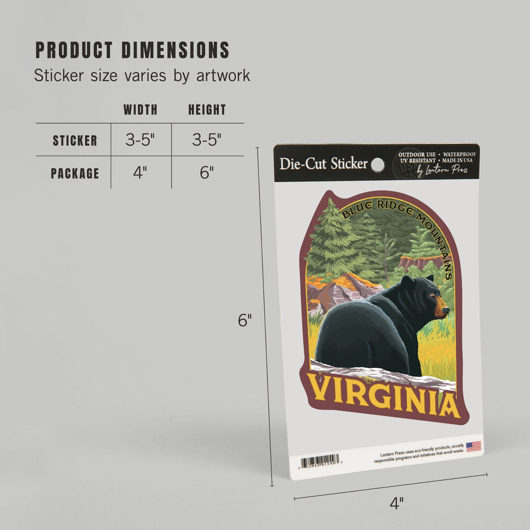 Blue Ridge Mountains, Virginia, Black Bear in Forest, Contour, Vinyl Sticker Sticker Lantern Press 