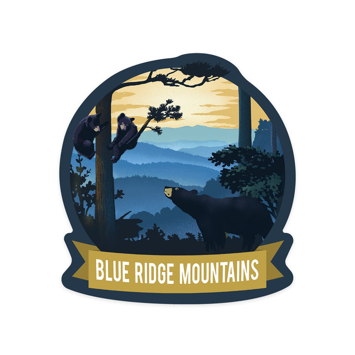 Blue Ridge Mountains, Virginia, Black Bears, Lithograph, Contour, Vinyl Sticker Sticker Lantern Press 