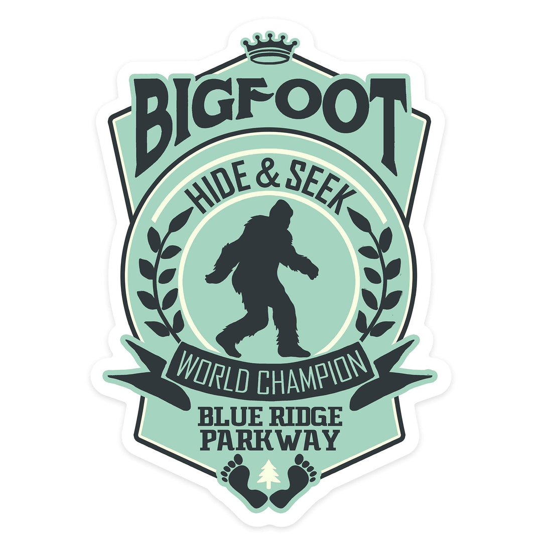 Blue Ridge Parkway, Bigfoot Hide and Seek, Contour, Vinyl Sticker Sticker Lantern Press 