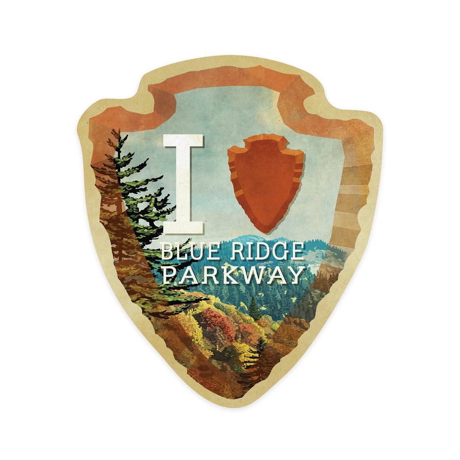 Blue Ridge Parkway, I Heart Arrowhead, Contour, Lantern Press Artwork, Vinyl Sticker Sticker Lantern Press 