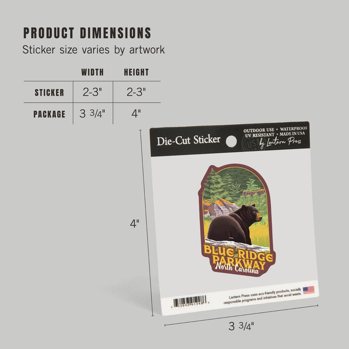 Blue Ridge Parkway, North Carolina, Black Bear in Forest, Contour, Vinyl Sticker Sticker Lantern Press 