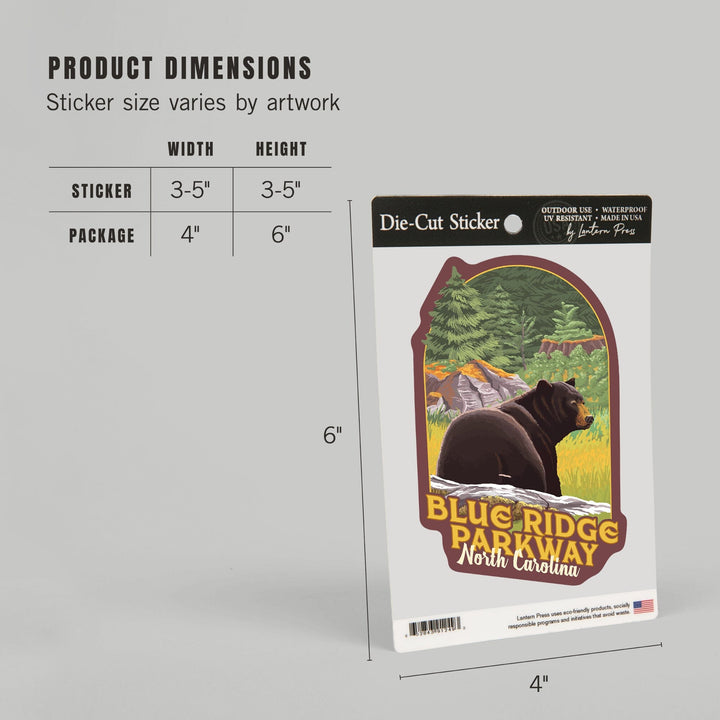 Blue Ridge Parkway, North Carolina, Black Bear in Forest, Contour, Vinyl Sticker Sticker Lantern Press 