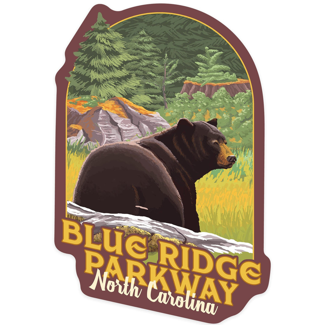 Blue Ridge Parkway, North Carolina, Black Bear in Forest, Contour, Vinyl Sticker Sticker Lantern Press 