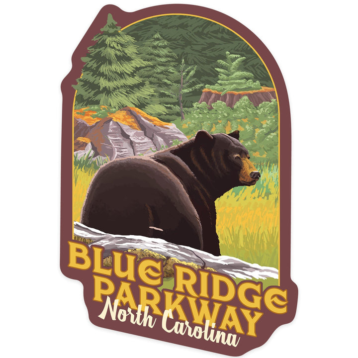 Blue Ridge Parkway, North Carolina, Black Bear in Forest, Contour, Vinyl Sticker Sticker Lantern Press 