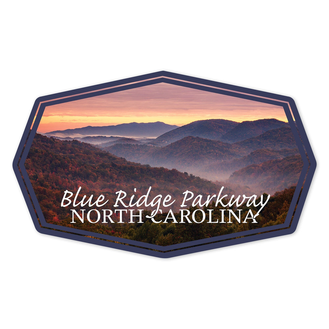 Blue Ridge Parkway, North Carolina, Great Smoky Mountains, Sunset, Contour, Lantern Press Photography, Vinyl Sticker Sticker Lantern Press 