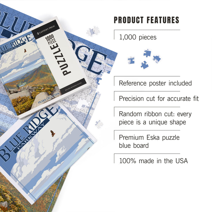Blue Ridge Parkway, Peaks of Otter in Fall, Jigsaw Puzzle Puzzle Lantern Press 