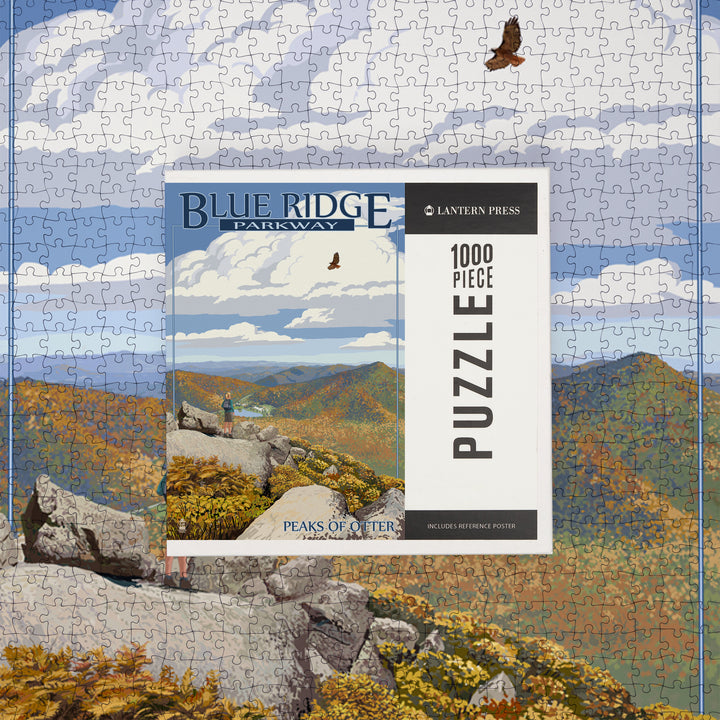Blue Ridge Parkway, Peaks of Otter in Fall, Jigsaw Puzzle Puzzle Lantern Press 