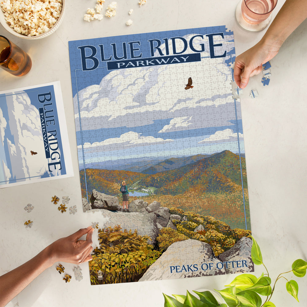 Blue Ridge Parkway, Peaks of Otter in Fall, Jigsaw Puzzle Puzzle Lantern Press 