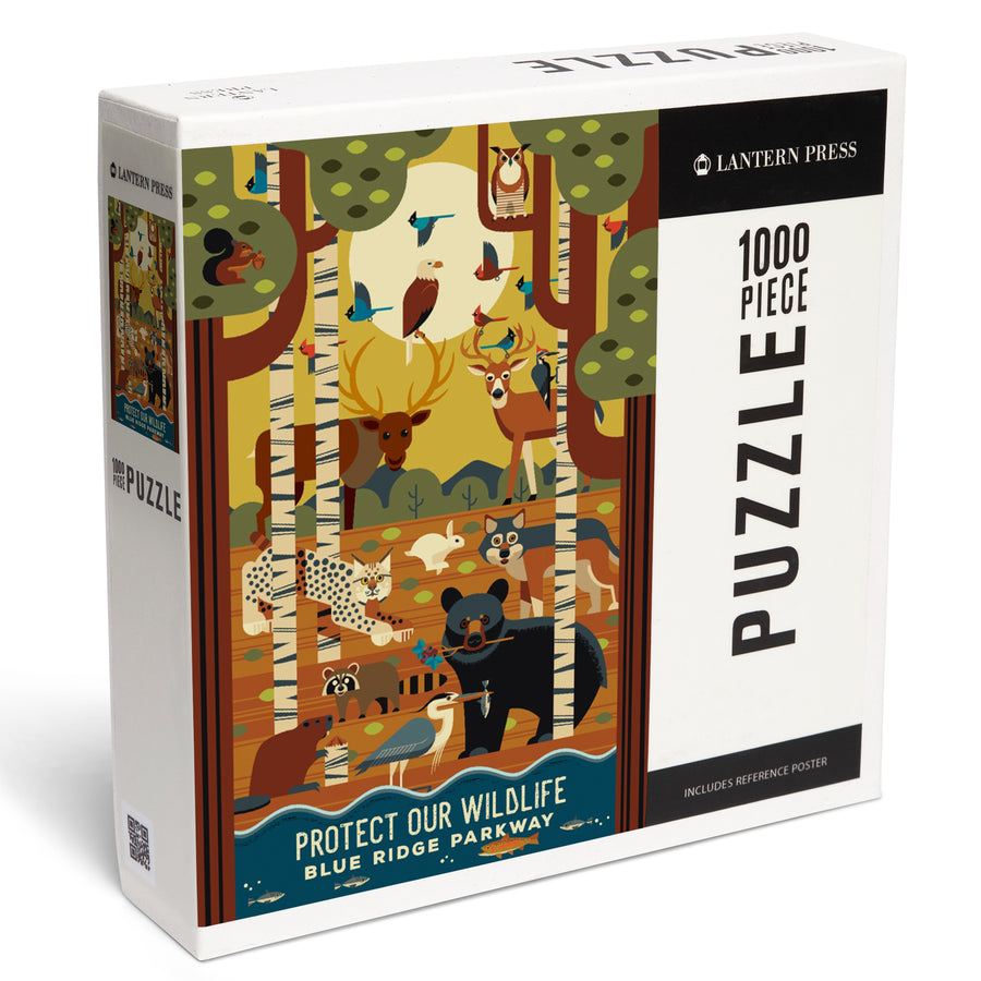 Blue Ridge Parkway, Protect our Wildlife, Forest Animals, Geometric, Jigsaw Puzzle Puzzle Lantern Press 