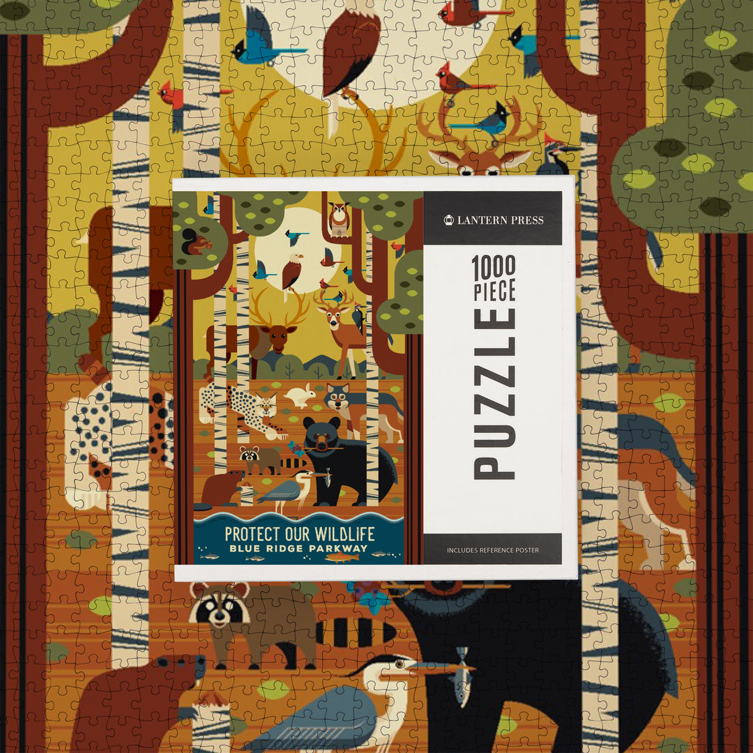 Blue Ridge Parkway, Protect our Wildlife, Forest Animals, Geometric, Jigsaw Puzzle Puzzle Lantern Press 