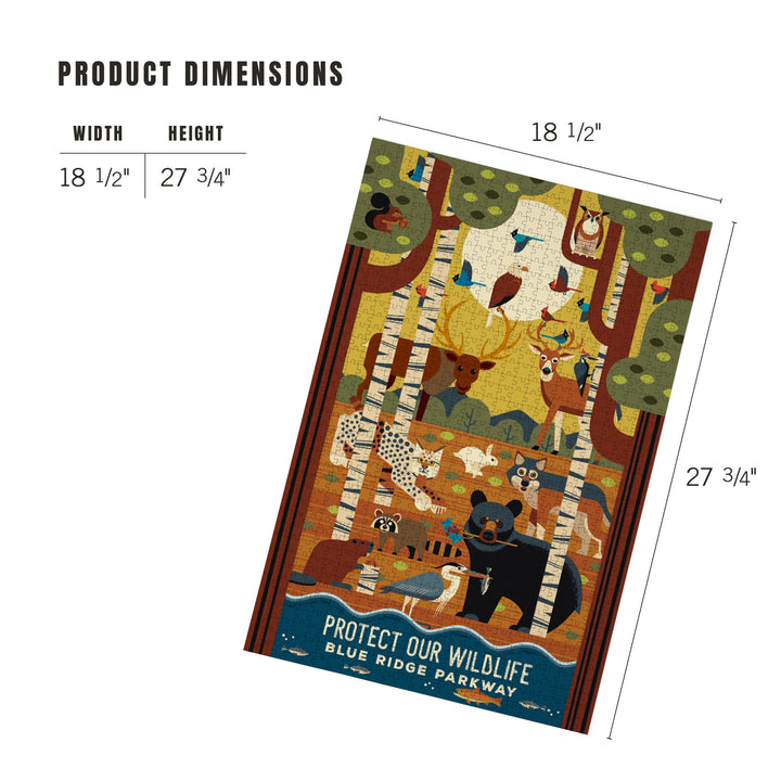 Blue Ridge Parkway, Protect our Wildlife, Forest Animals, Geometric, Jigsaw Puzzle Puzzle Lantern Press 