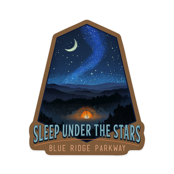 Blue Ridge Parkway, Sleep Under the Stars, Tent & Night Sky, Contour, LP Artwork, Vinyl Sticker - Lantern Press