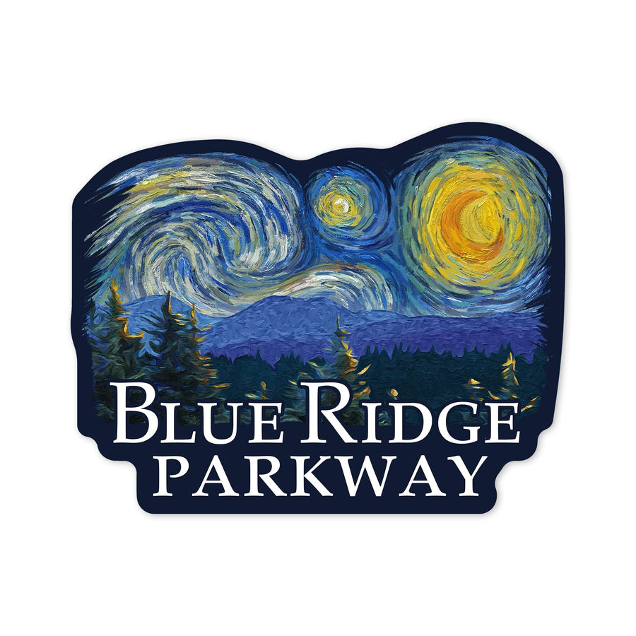 Blue Ridge Parkway, Starry Night, Contour, Lantern Press Artwork, Vinyl Sticker Sticker Lantern Press 