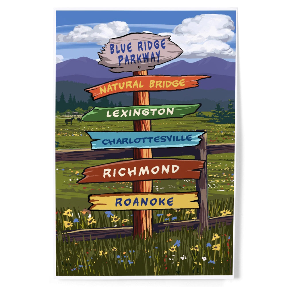 Blue Ridge Parkway, Virginia, Destination Signpost, Art & Giclee Prints Art Lantern Press 8 x 12 Art Print 