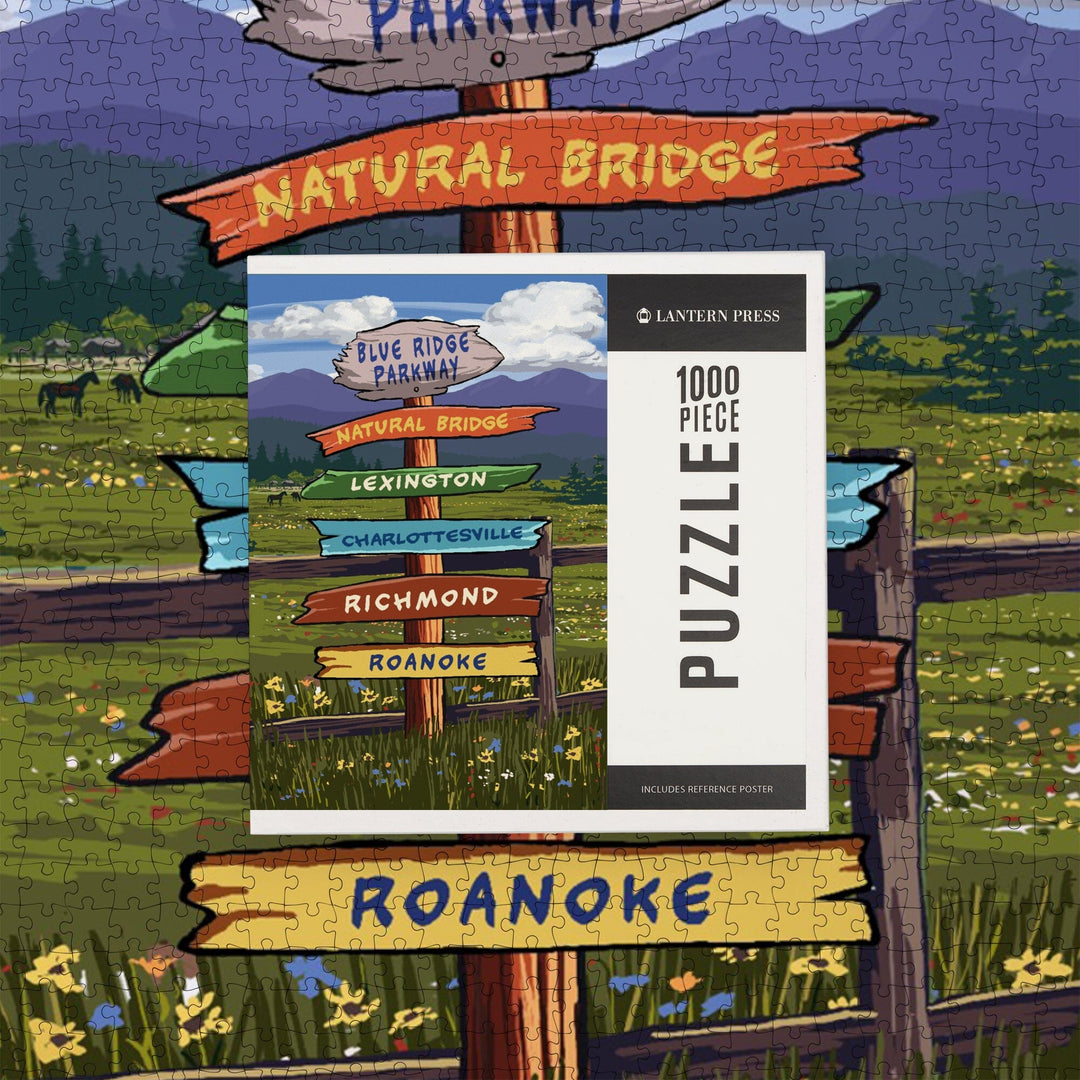 Blue Ridge Parkway, Virginia, Destination Signpost, Jigsaw Puzzle Puzzle Lantern Press 