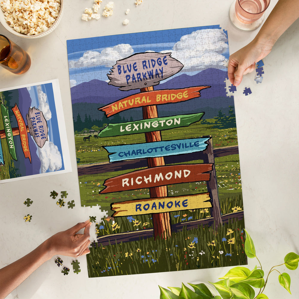Blue Ridge Parkway, Virginia, Destination Signpost, Jigsaw Puzzle Puzzle Lantern Press 