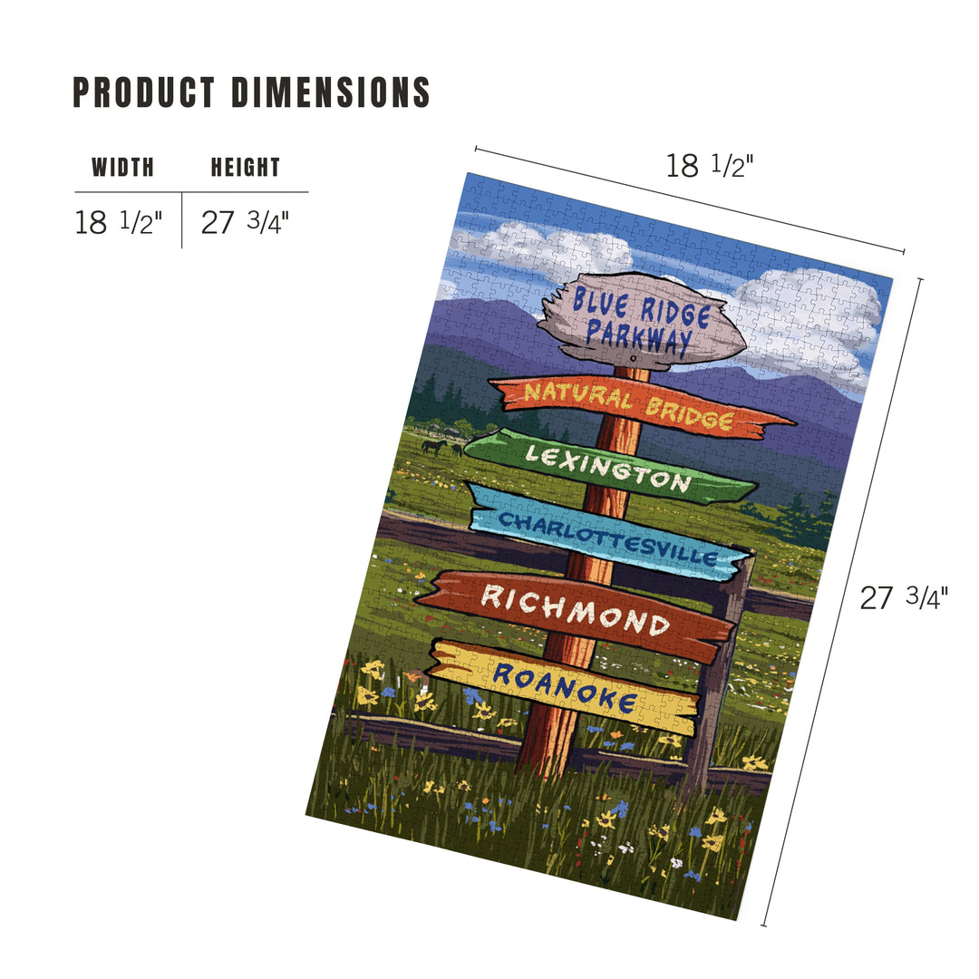 Blue Ridge Parkway, Virginia, Destination Signpost, Jigsaw Puzzle Puzzle Lantern Press 