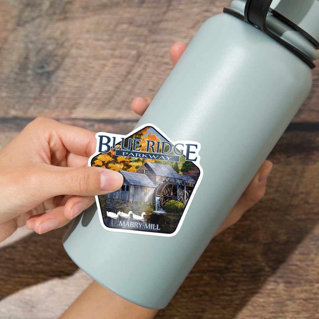 Blue Ridge Parkway, Virginia, Mabry Mill in Fall, Contour, Vinyl Sticker - Lantern Press