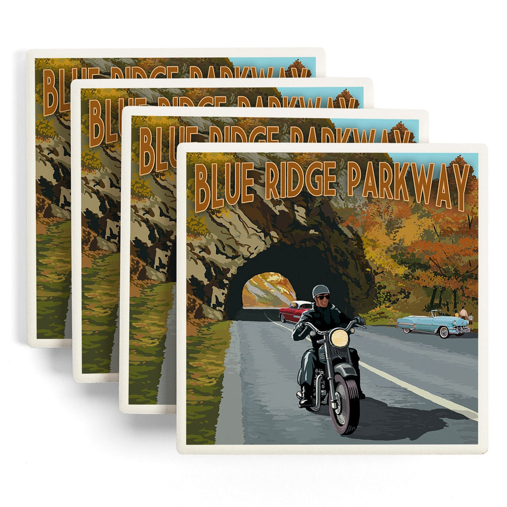 Blue Ridge Parkway, Virginia, Motorcycle Scene, Coasters Coasters Lantern Press 