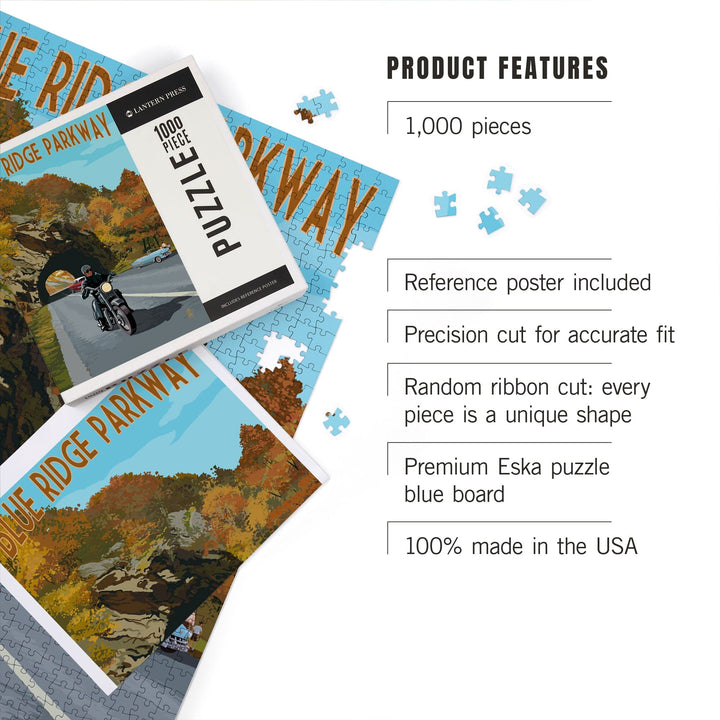 Blue Ridge Parkway, Virginia, Motorcycle Scene, Jigsaw Puzzle Puzzle Lantern Press 