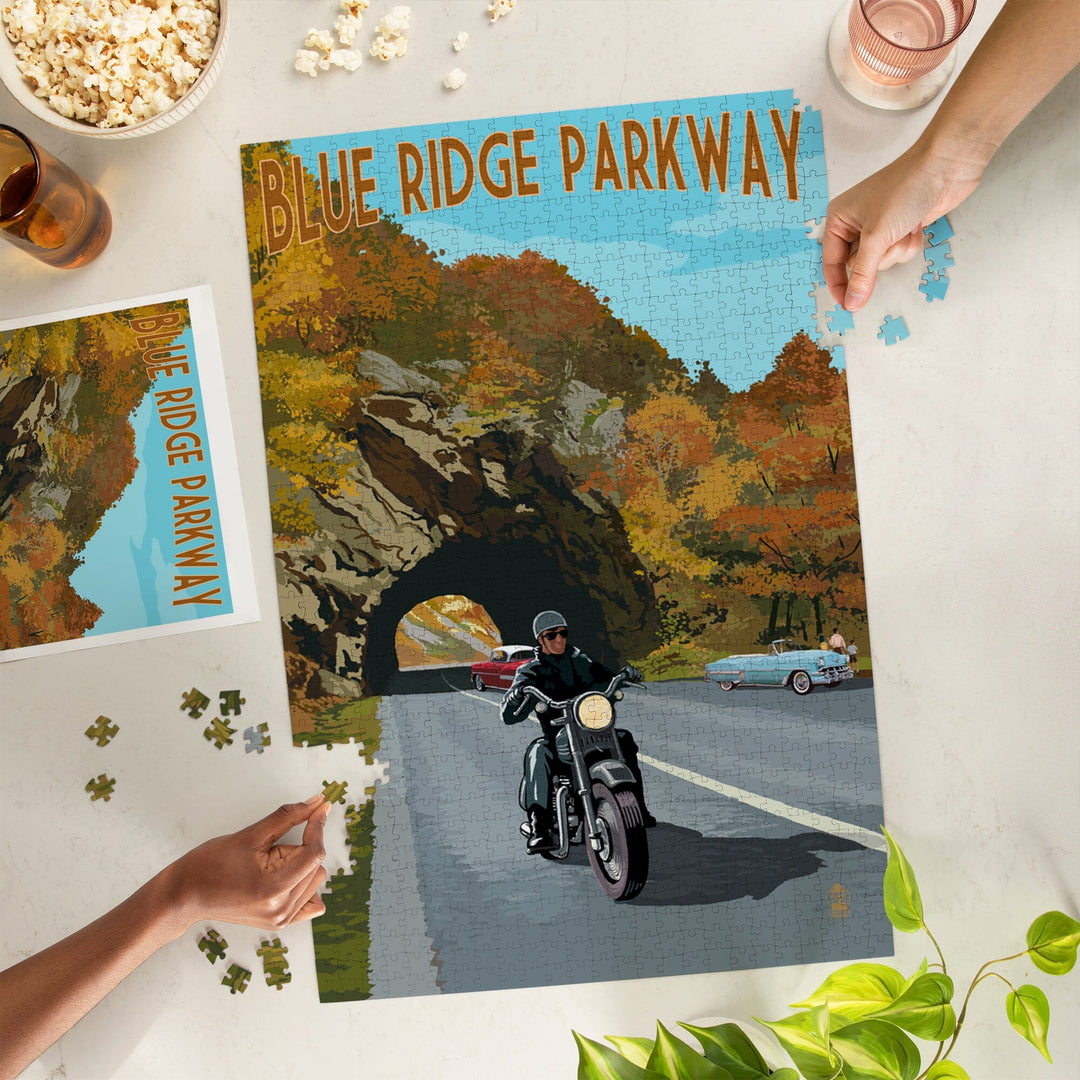 Blue Ridge Parkway, Virginia, Motorcycle Scene, Jigsaw Puzzle Puzzle Lantern Press 