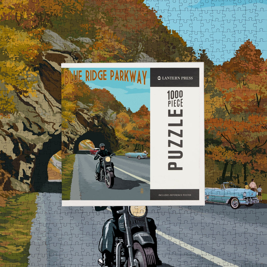 Blue Ridge Parkway, Virginia, Motorcycle Scene, Jigsaw Puzzle Puzzle Lantern Press 