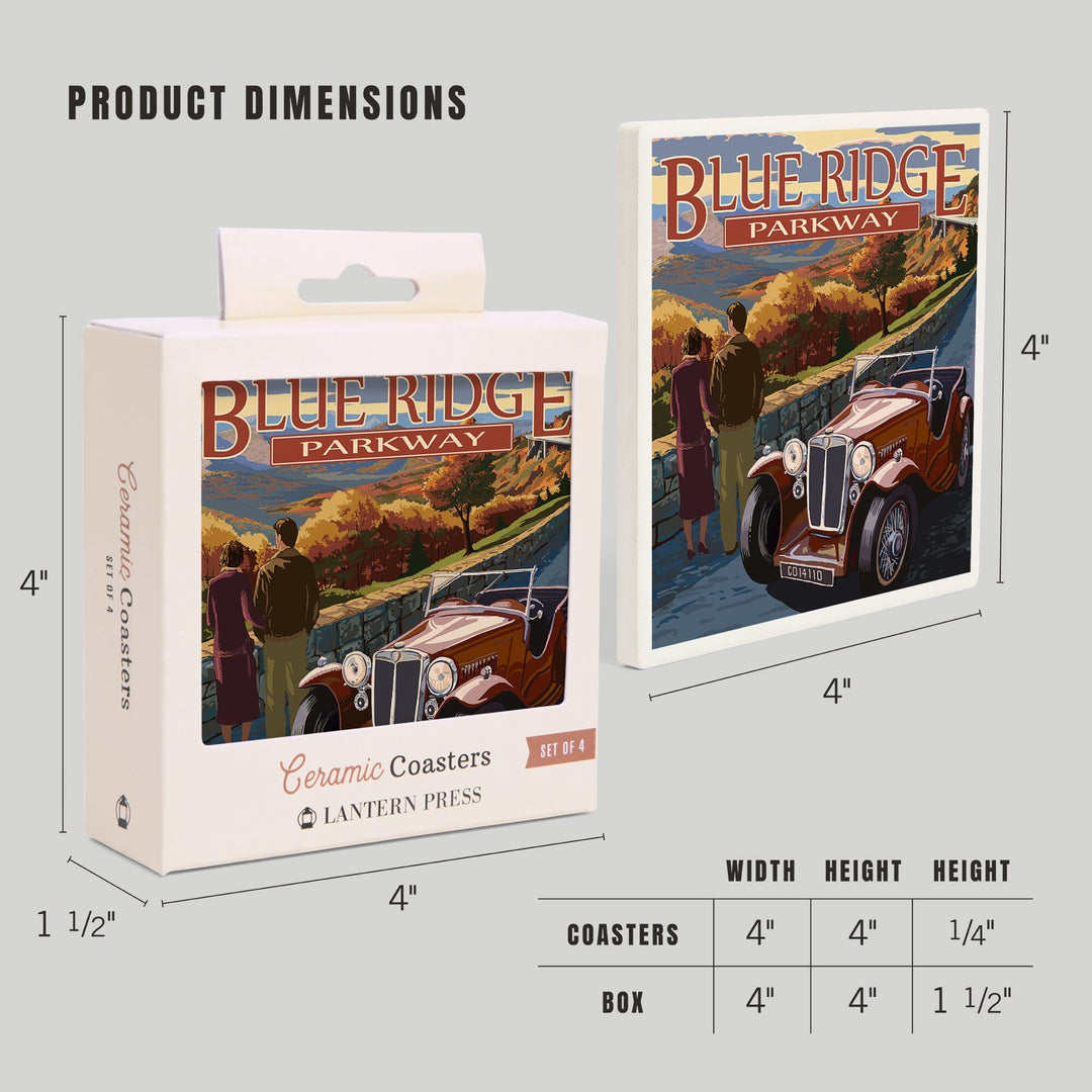 Blue Ridge Parkway, Virginia, Viaduct Scene at Sunset, Lantern Press Artwork, Coaster Set - Lantern Press