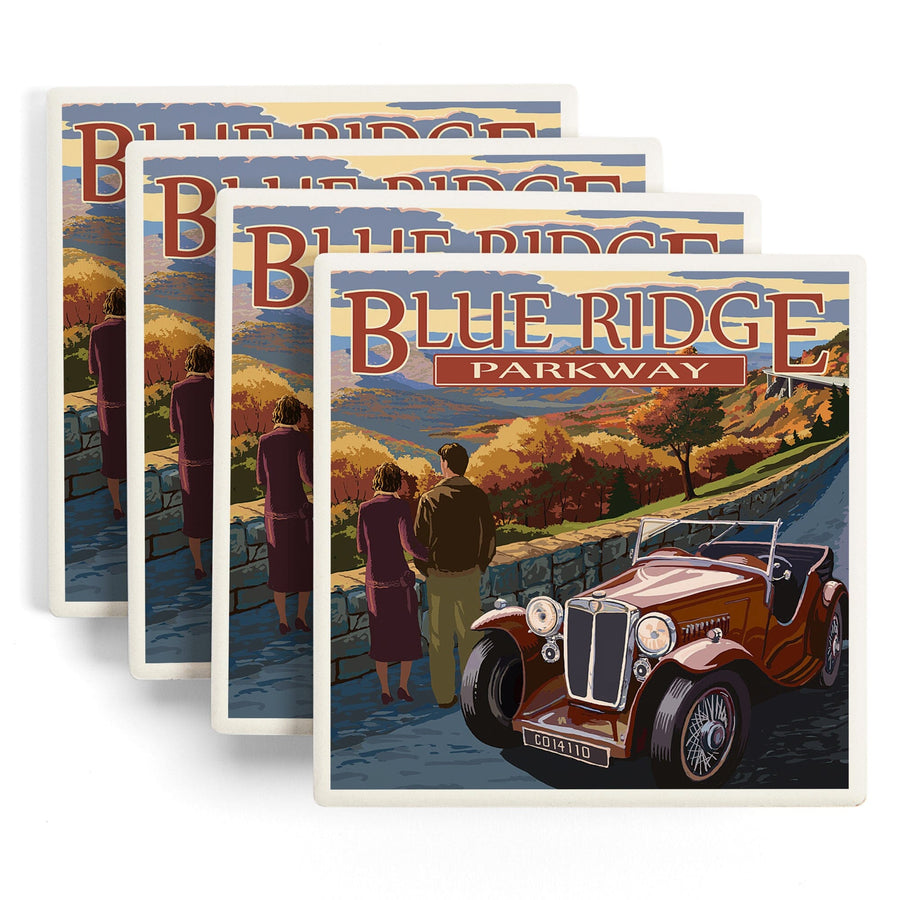 Blue Ridge Parkway, Virginia, Viaduct Scene at Sunset, Lantern Press Artwork, Coaster Set - Lantern Press