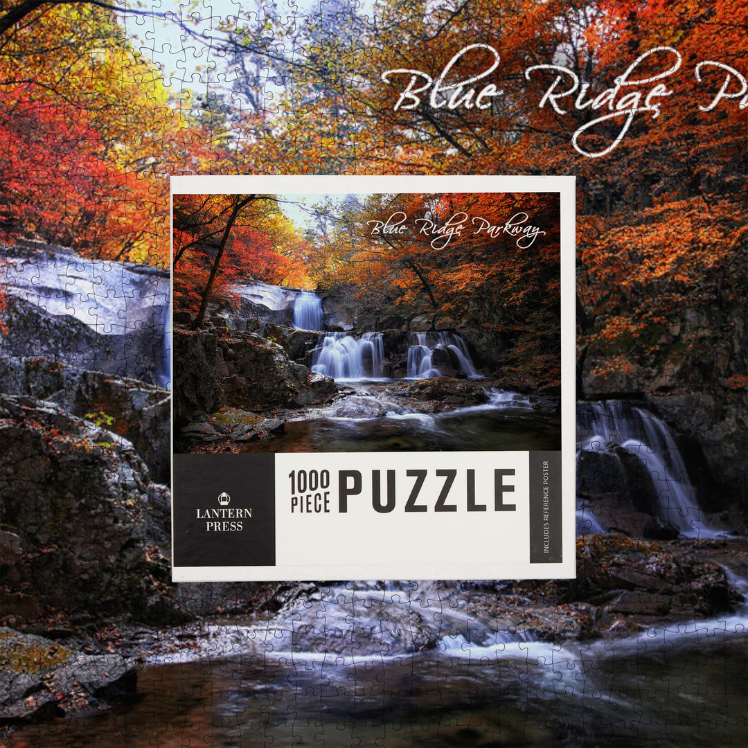 Blue Ridge Parkway, Waterfall and Autumn Colors, Jigsaw Puzzle Puzzle Lantern Press 