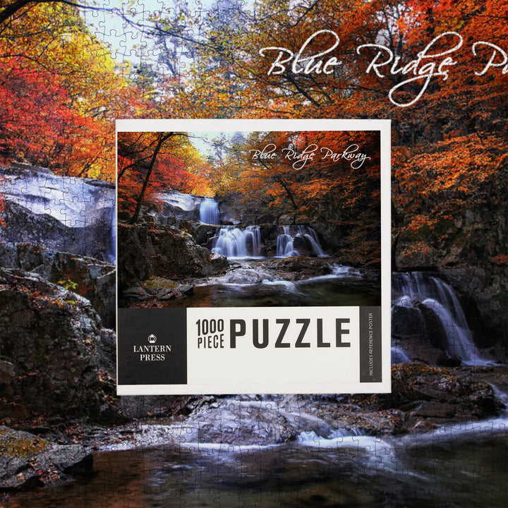 Blue Ridge Parkway, Waterfall and Autumn Colors, Jigsaw Puzzle Puzzle Lantern Press 