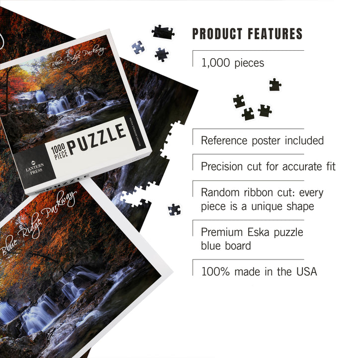 Blue Ridge Parkway, Waterfall and Autumn Colors, Jigsaw Puzzle Puzzle Lantern Press 