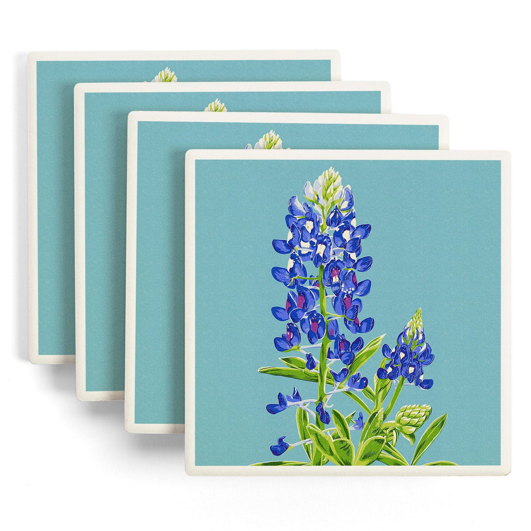 Bluebonnet, Letterpress, Lantern Press Artwork, Coaster Set - Lantern Press