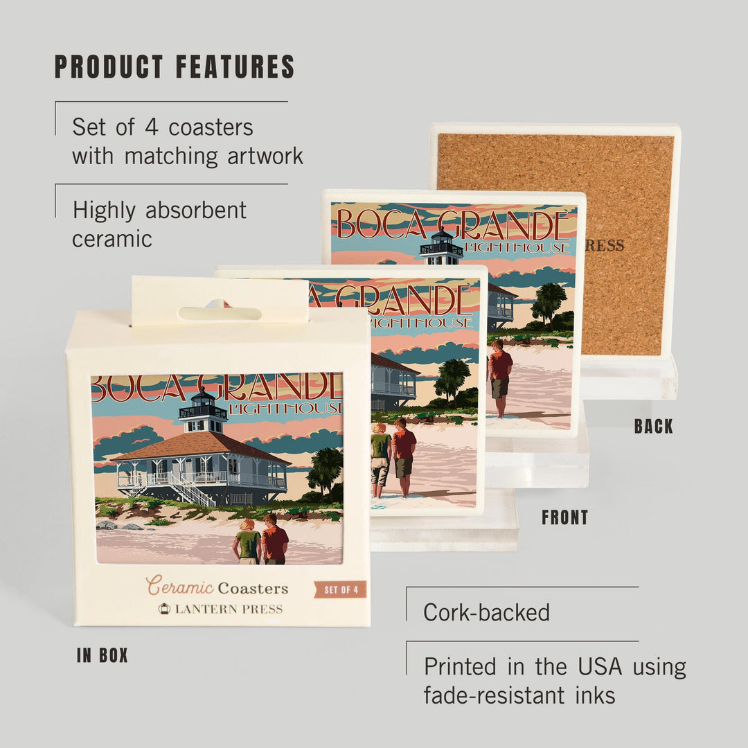 Boca Grande, Florida, Lighthouse, Coasters Coasters Lantern Press 