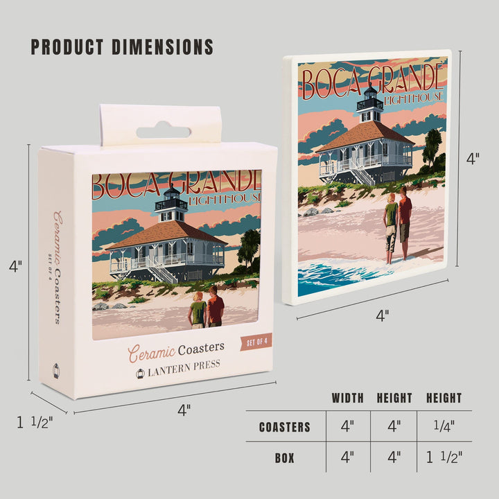 Boca Grande, Florida, Lighthouse, Lantern Press Artwork, Coaster Set - Lantern Press