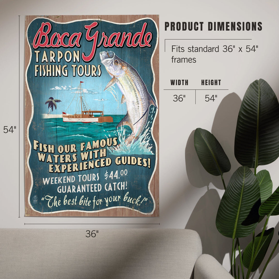 Lantern Press Boca Grande fl Tarpon Fishing Tours Sign LP Art (24x36 Giclee Print)