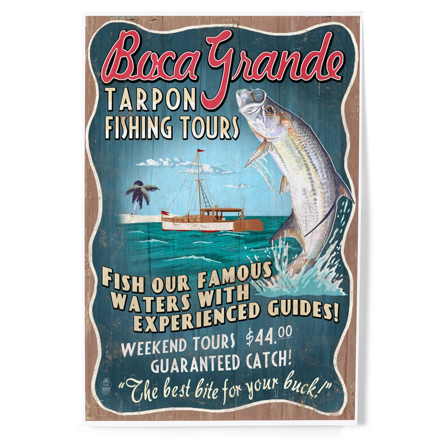 Boca Grande, Florida, Tarpon Fishing Tours Vintage Sign, Art & Giclee Prints Art Lantern Press 