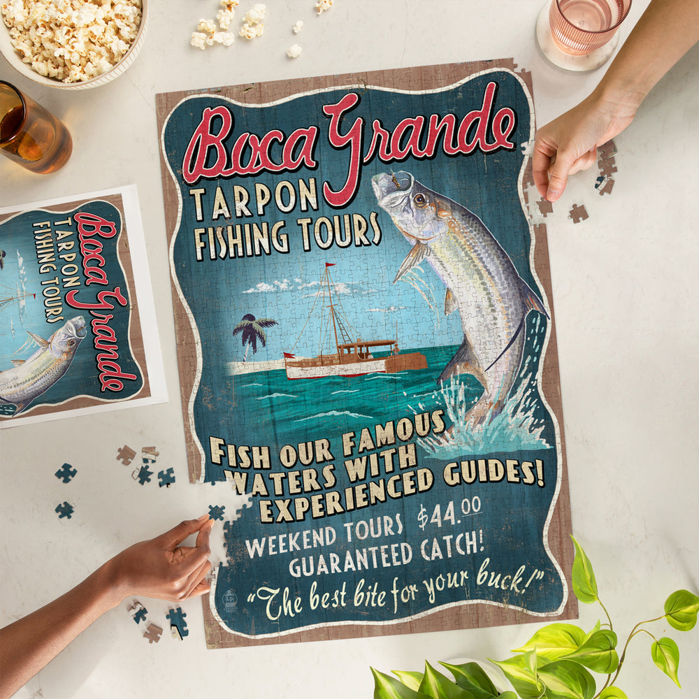 Boca Grande, Florida, Tarpon Fishing Tours Vintage Sign, Jigsaw Puzzle Puzzle Lantern Press 