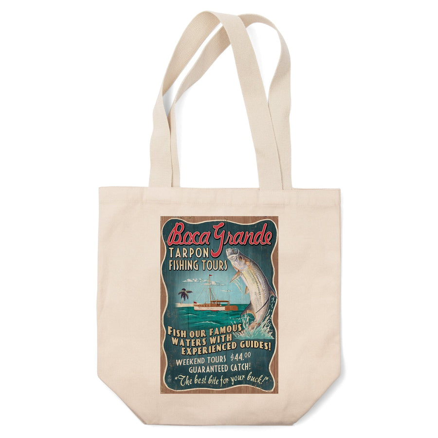 Boca Grande, Florida, Tarpon Fishing Tours Vintage Sign, Lantern Press Artwork, Tote Bag Totes Lantern Press 