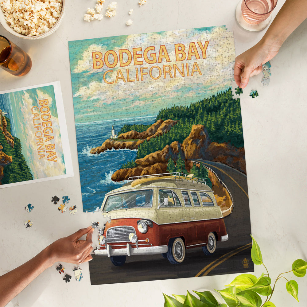 Bodega Bay, California, Camper Van, Jigsaw Puzzle Puzzle Lantern Press 