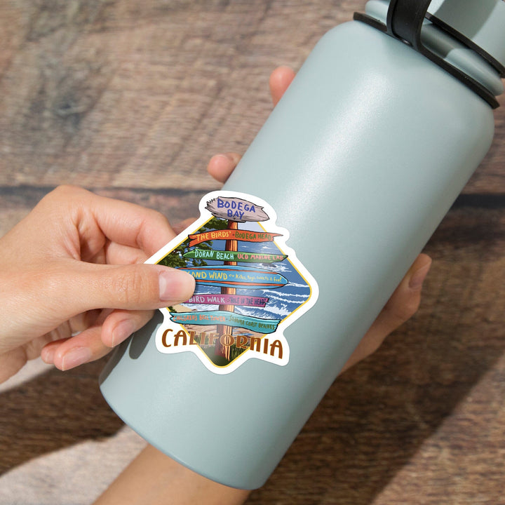 Bodega Bay, California, Destination Signs (Second Wind), Contour, Vinyl Sticker Sticker Lantern Press 